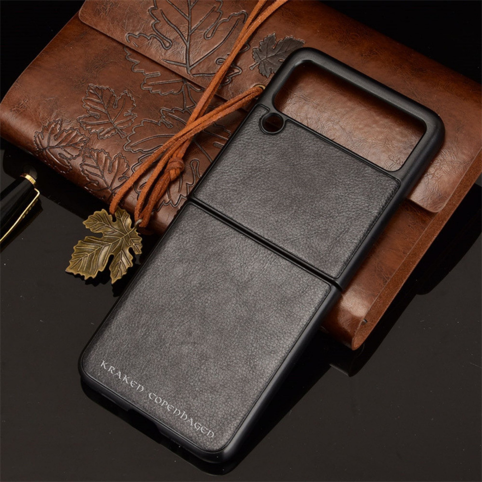 Samsung Galaxy Z Flip Leather Cover–Black