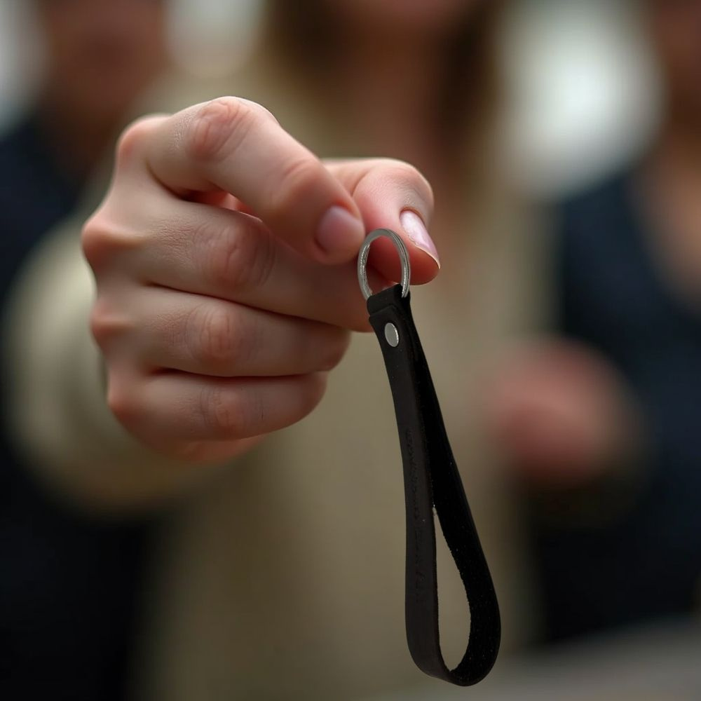 Ægte Læder Nøglering Med Gravering – Sort