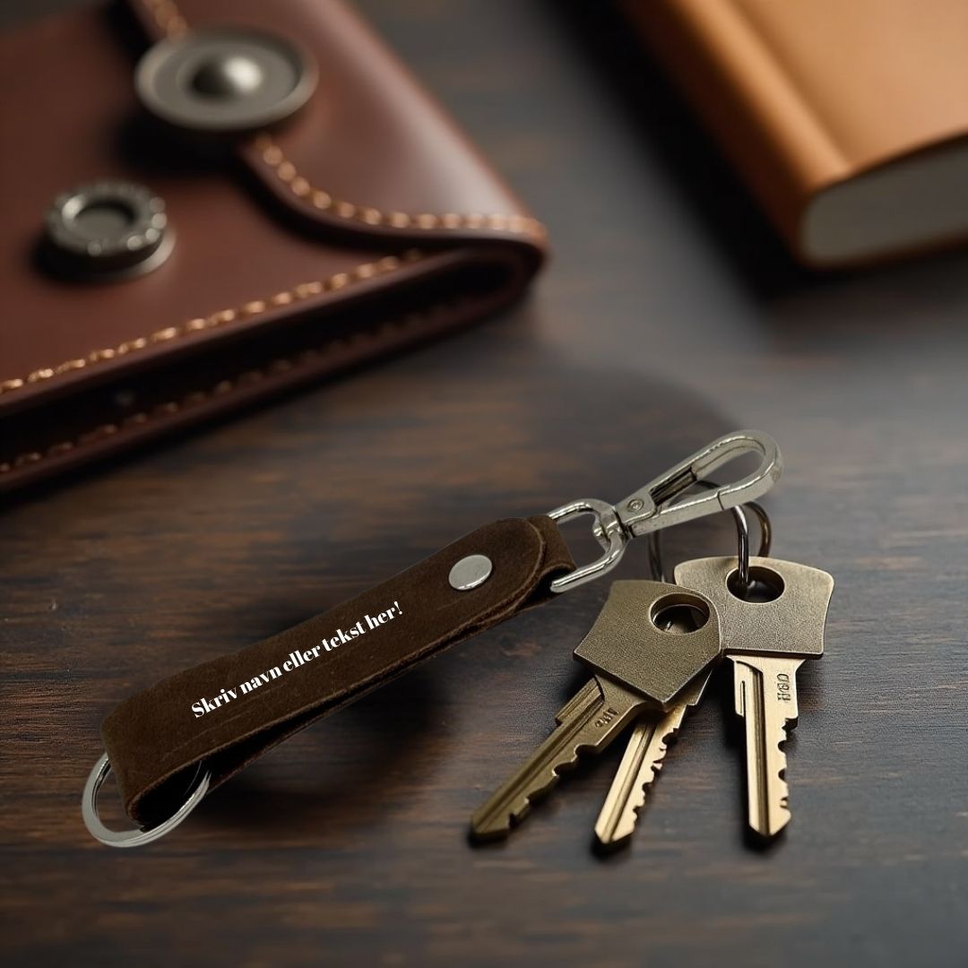Nøglering i ægte læder med gravering – Mørkebrun