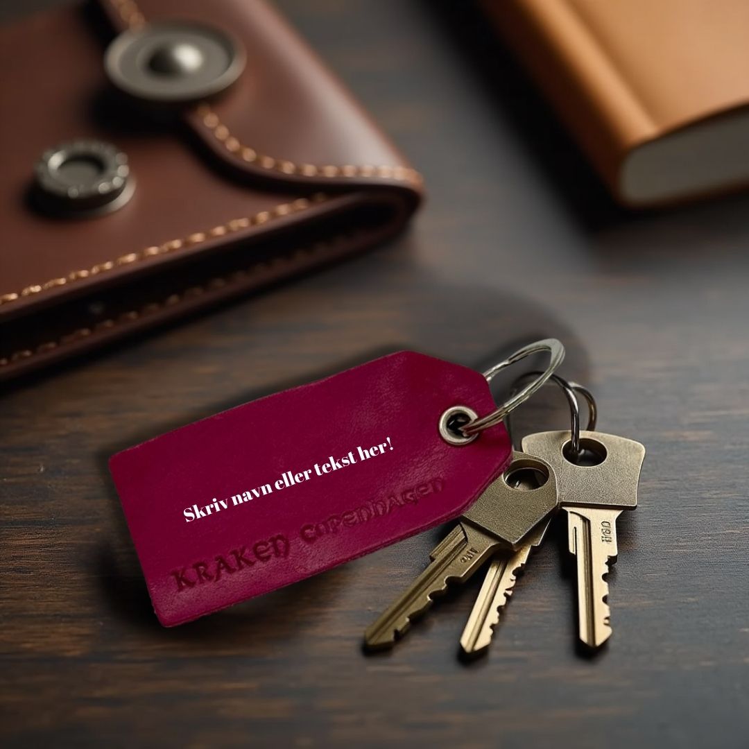 Keychain in genuine leather with engraving – Pink