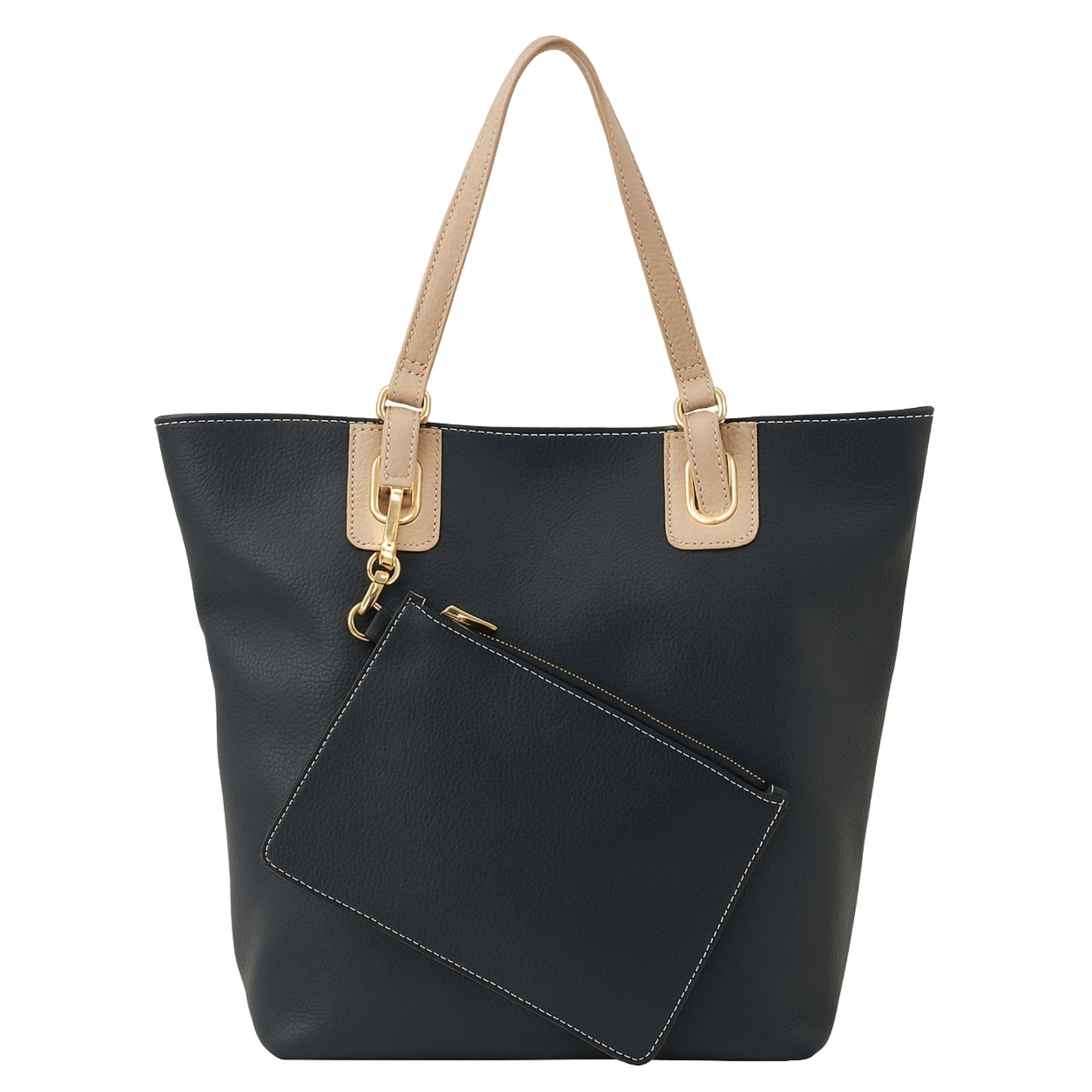 Sort skuldertaske i ægte læder med aftagelig toilettaske