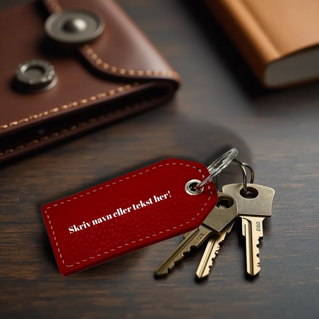 Nøglering i ægte læder med gravering – Rød