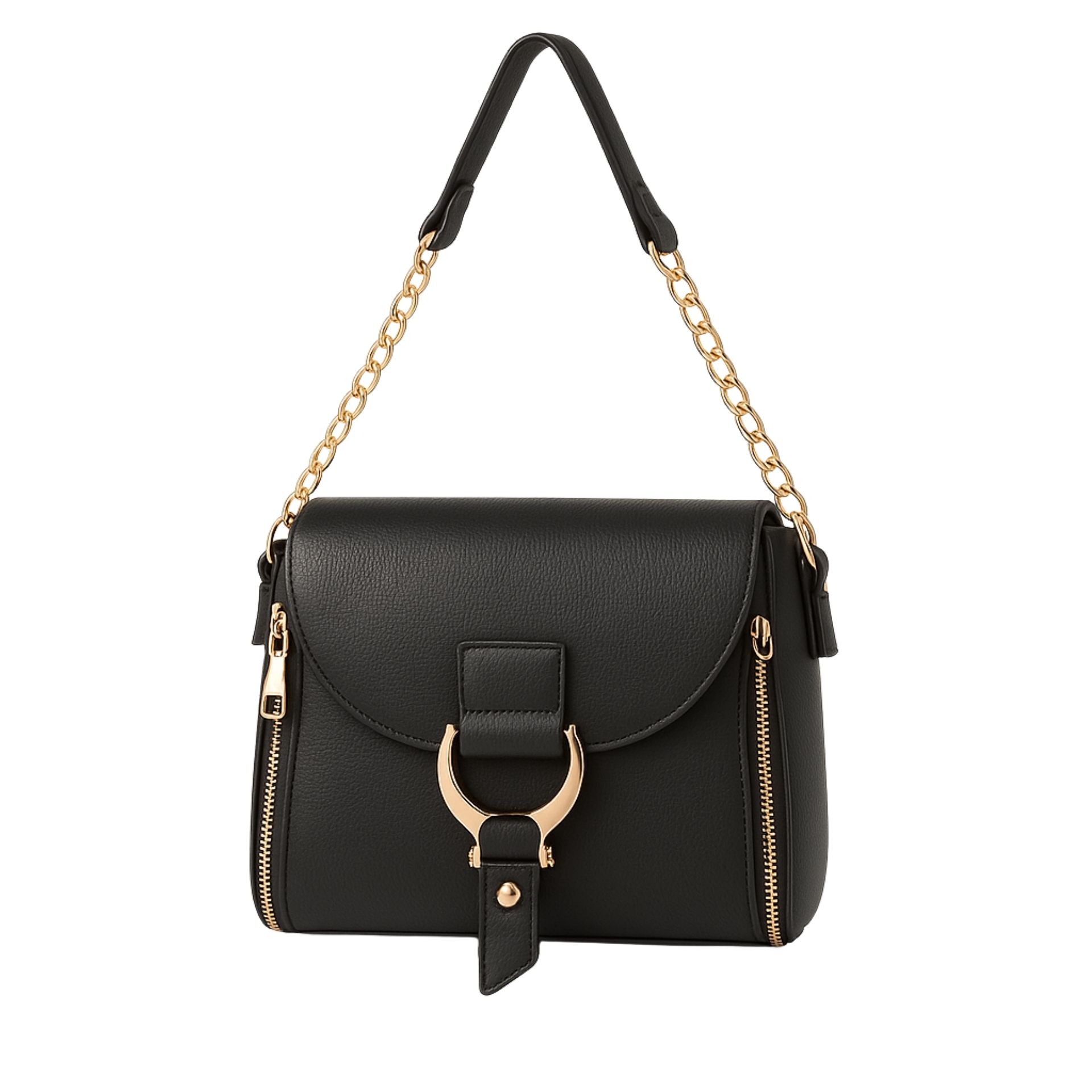 Elegant sort hånd- og skuldertaske i imiteret læder