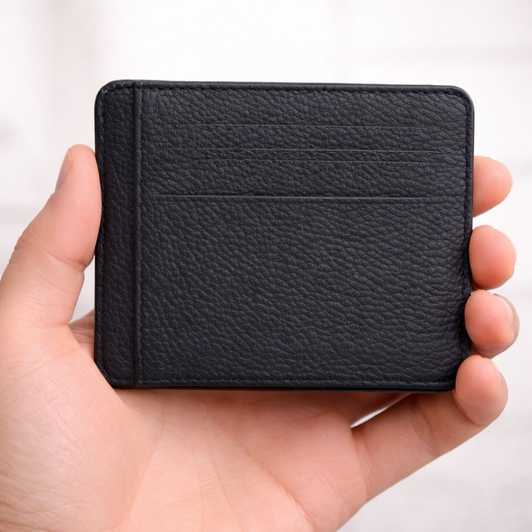 Læder kortholder i ægte kalveskind - Sort