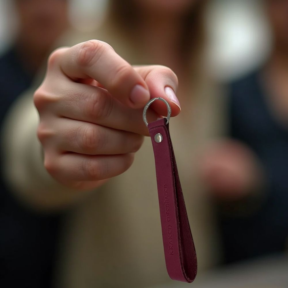 Äkta Läder Nyckelring med Gravyr – Rosa