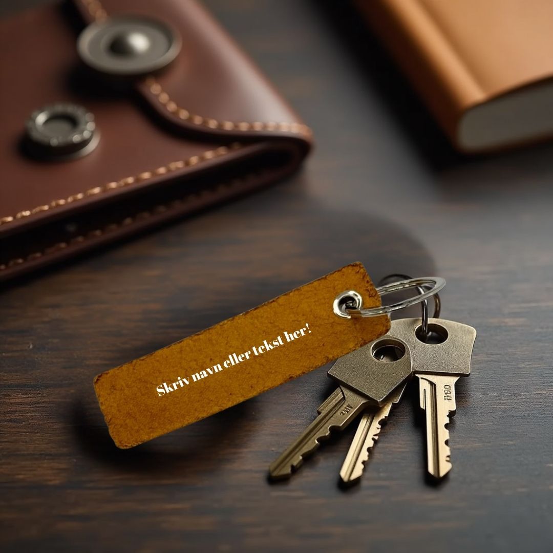 Nøglering i ægte læder med gravering – Mørk gul