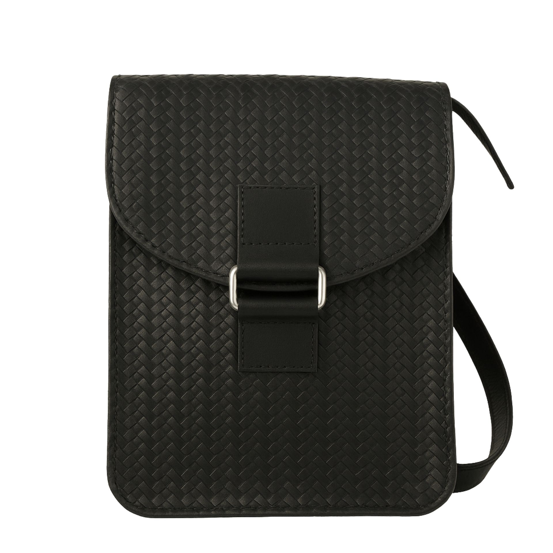 Shoulder Bag in Genuine Leather – Black Woven Design