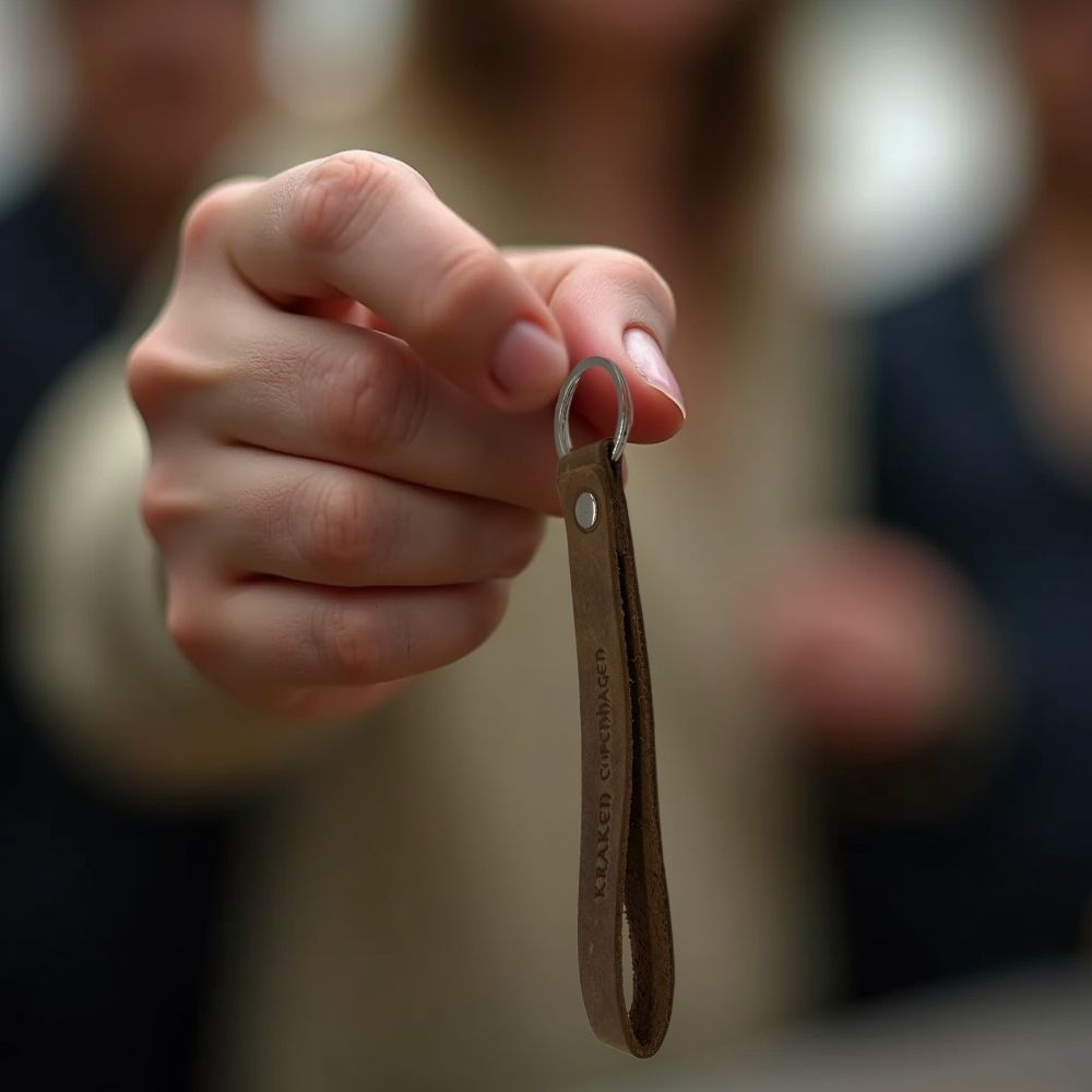 Ægte Læder Nøglering Med Gravering – Brun