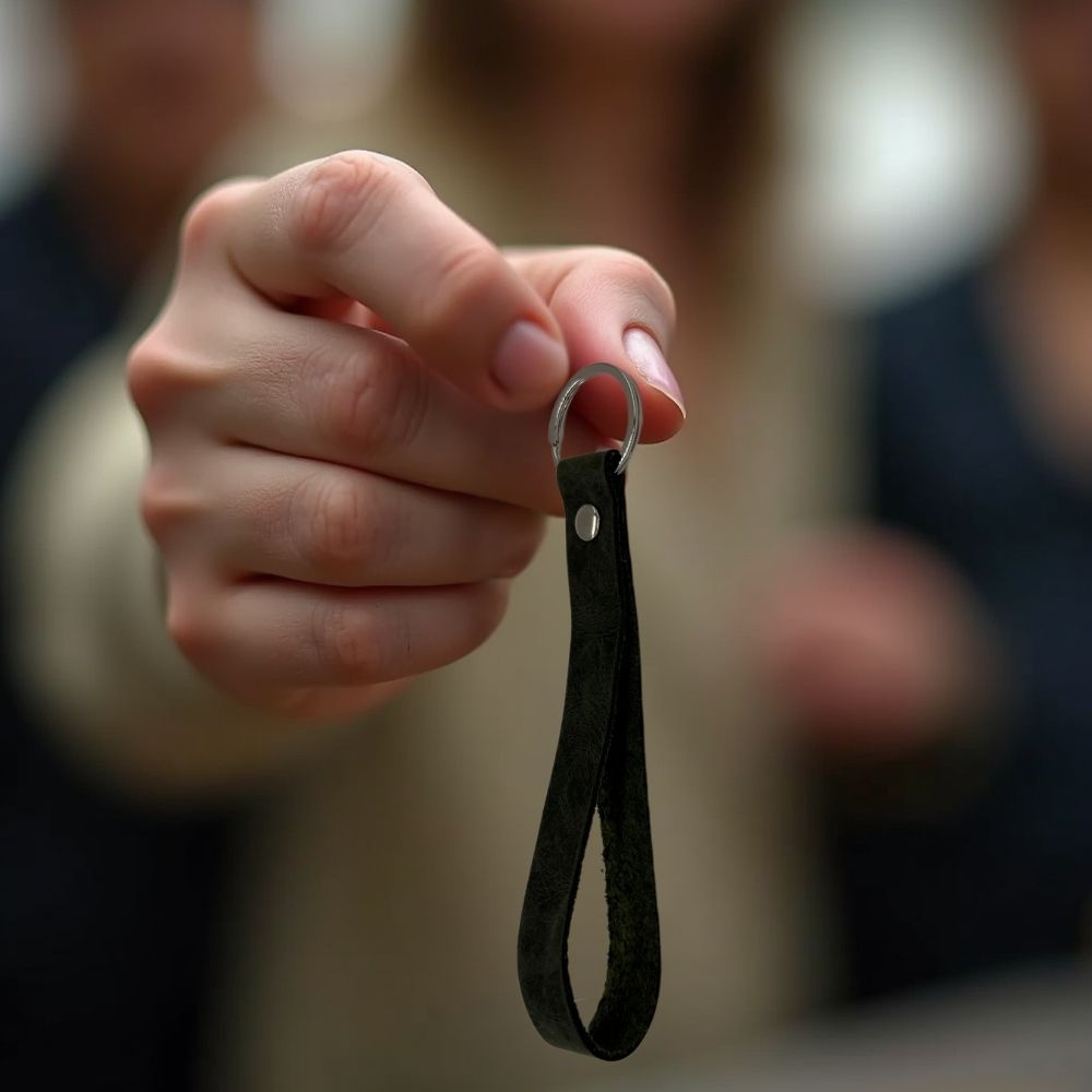 Ægte Læder Nøglering Med Gravering – Mørkegrøn