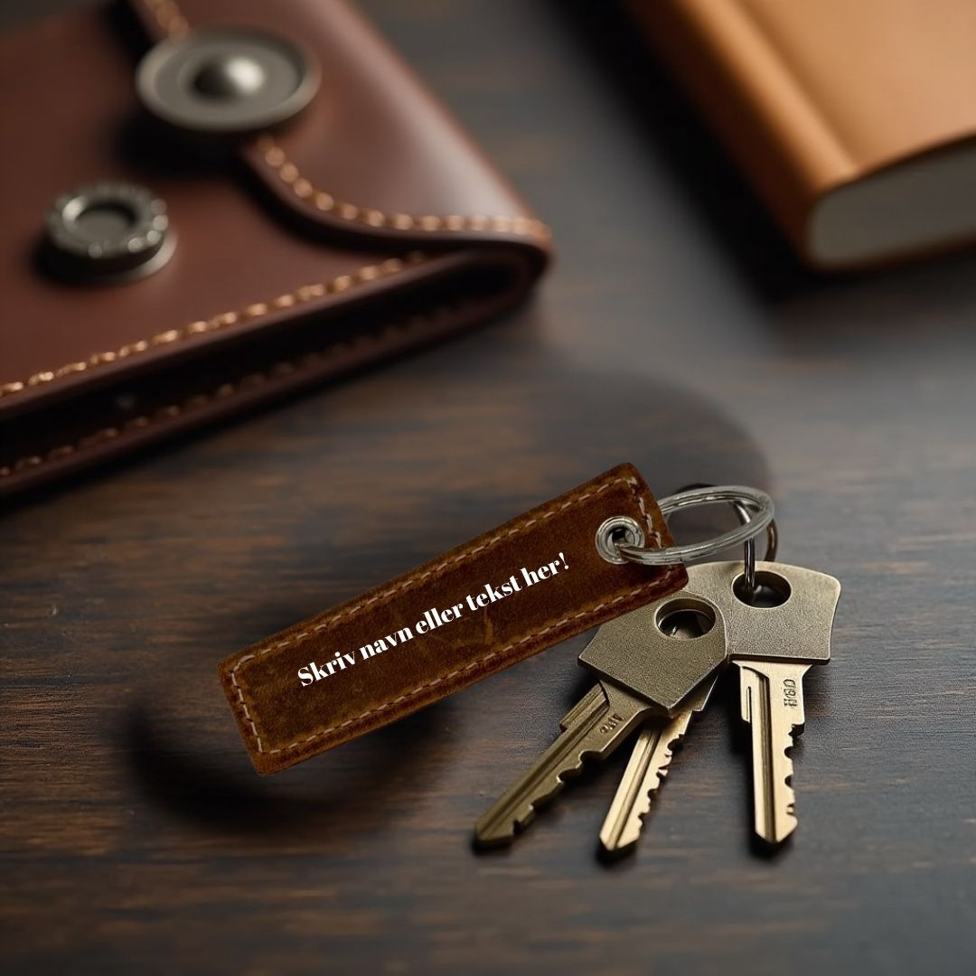 Keychain in genuine leather with engraving – Brown