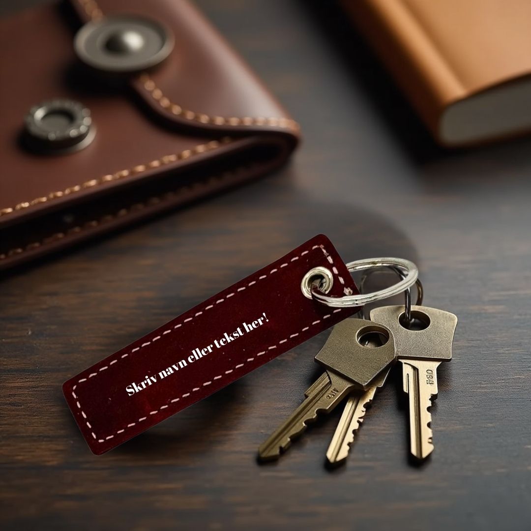 Nøglering i ægte læder med gravering – Lilla