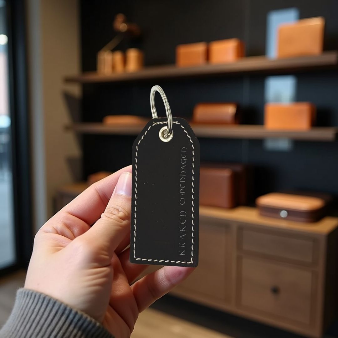 Nyckelring i äkta läder med gravyr – Svart