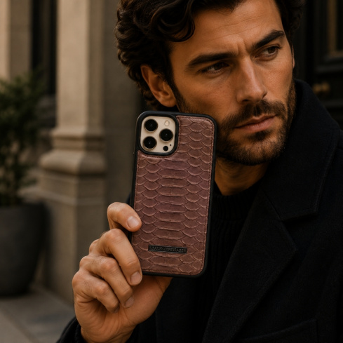 Ægte Pythonlæder iPhone Cover – Brun | Kraken Copenhagen