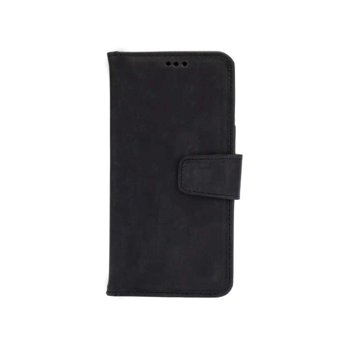 Genuine Leather classic Wallet iPhone Case -Black