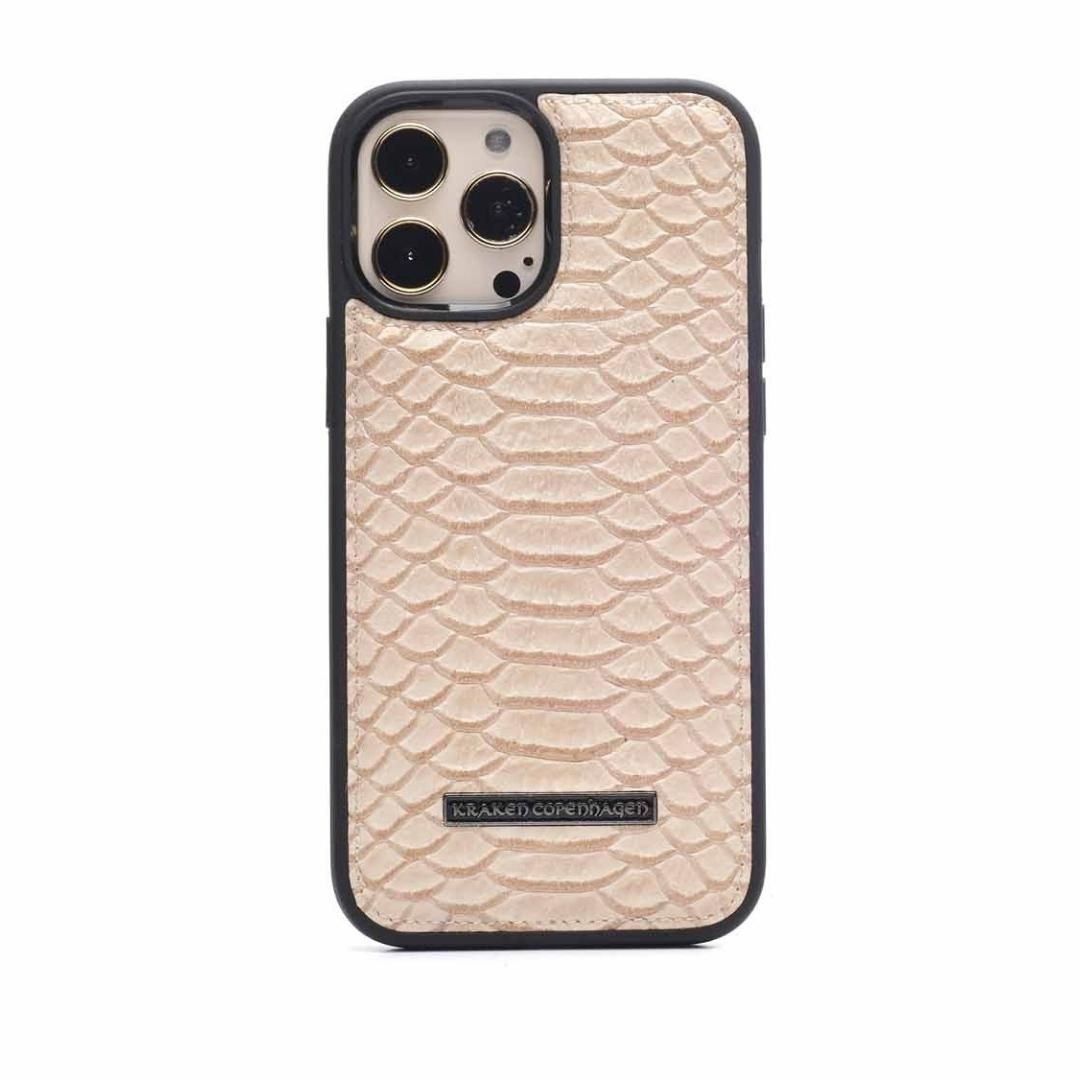Ivar iPhone cover i hvid ægte læder (præget pythonskin)