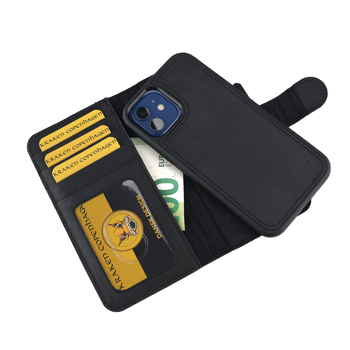 Ægte Læder 2 in 1 Magic  Wallet iPhone Cover - Sort