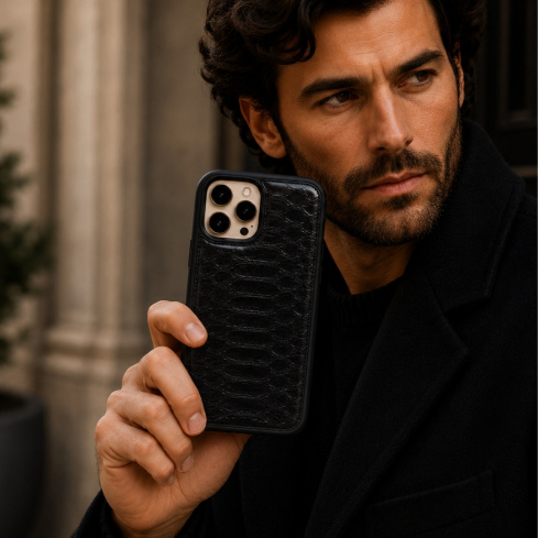 Ægte Pythonlæder iPhone Cover – Sort | Kraken Copenhagen