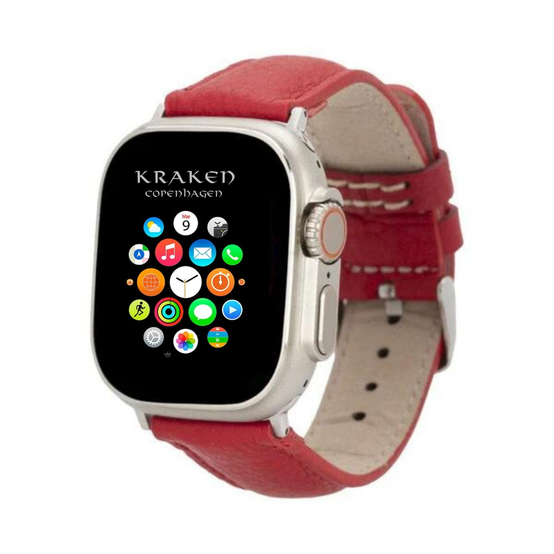 Apple Watch Klassiskt Läder Rött Armband